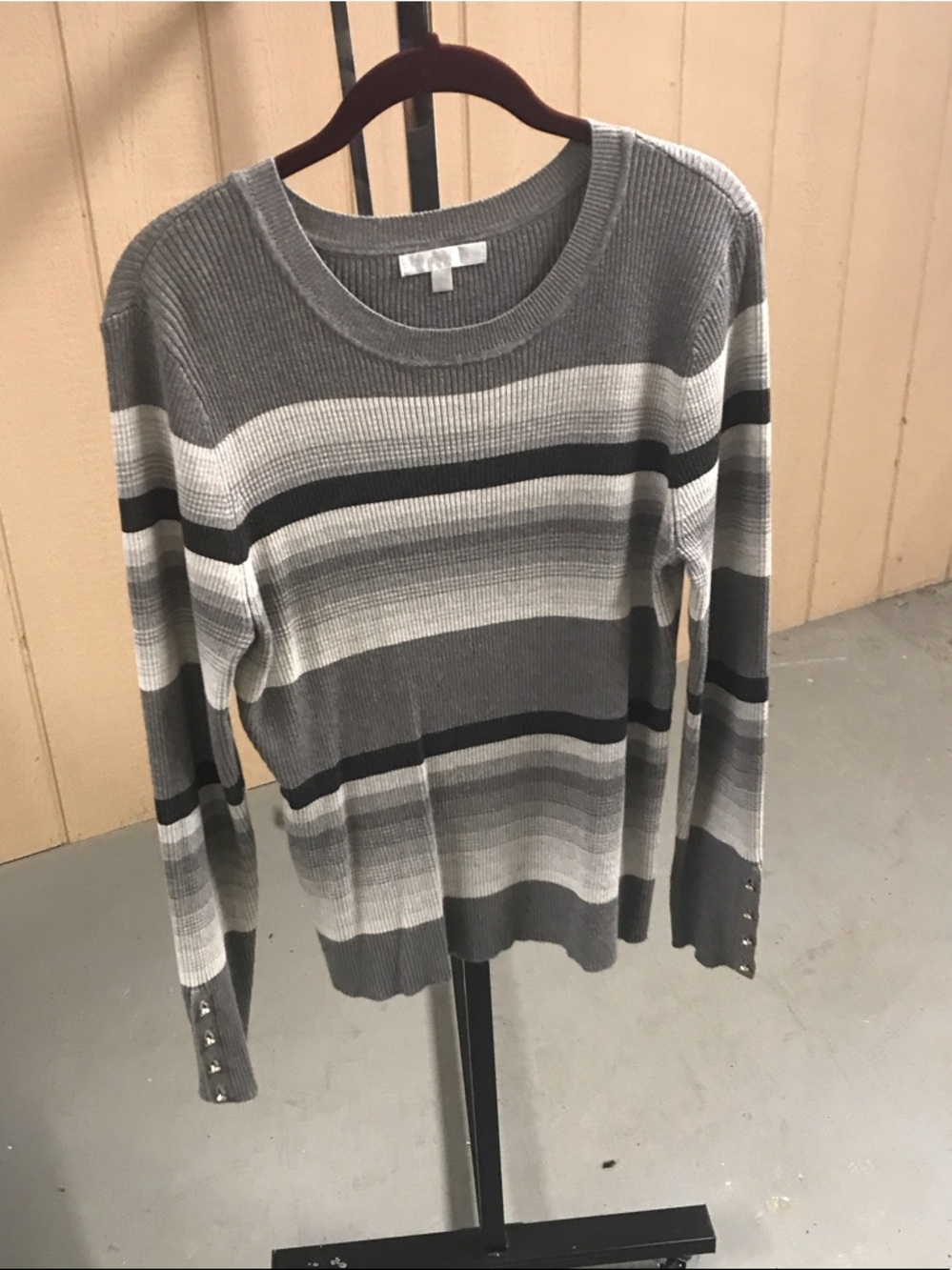 Design History Gray Striped Crewneck Sweater